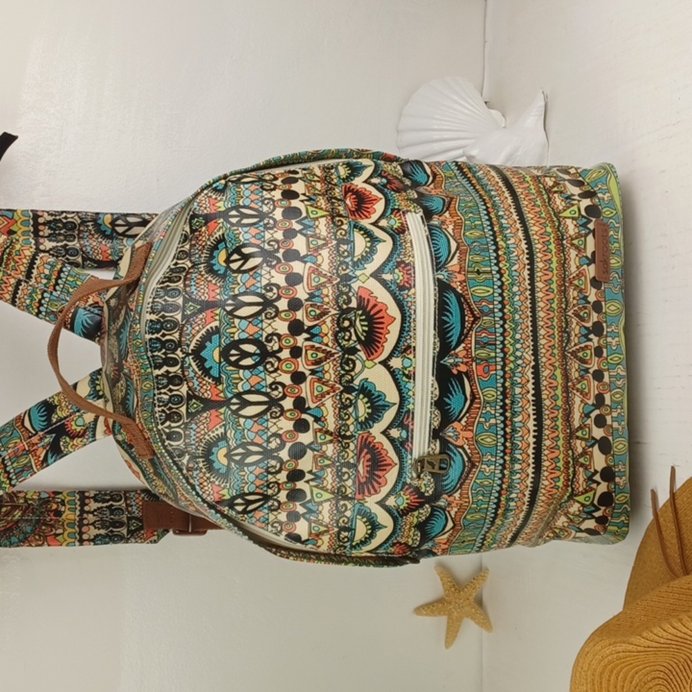 Sakroots Rockaway Vibrant Tribal Coated Canvas Backpack Brand-NWOT